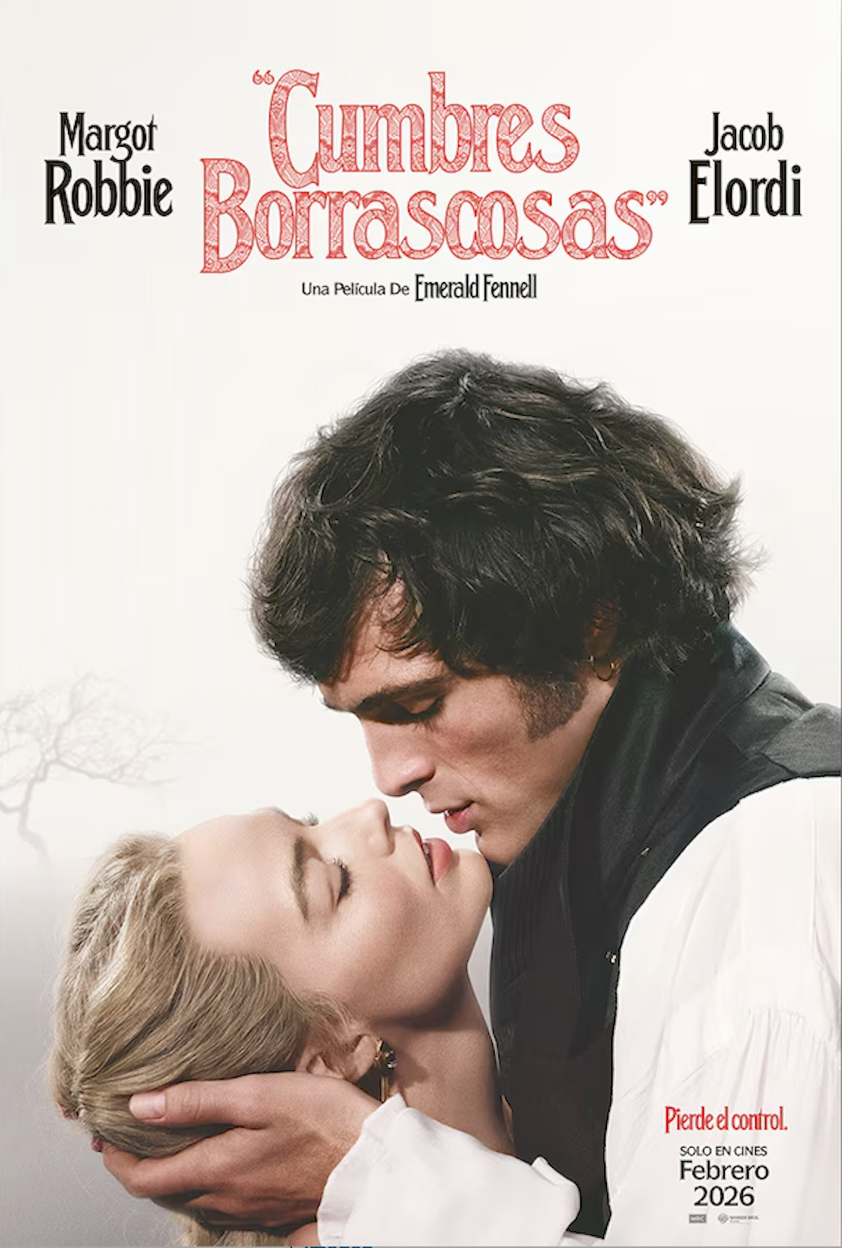 Heathcliff (Jacob Elordi) y Catherine (Margot Robbie) pareja novela Cumbres Borrascosas de Emily Brontë, paisaje oscuro novela, ambiente gótico historia